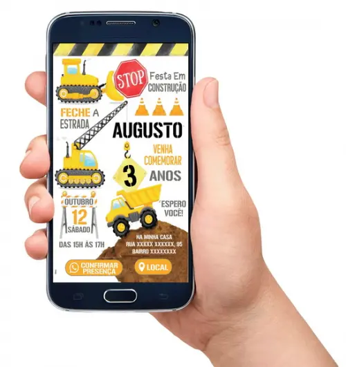 Convite Interativo Digital Construção Obra Aniversário
