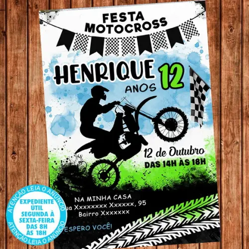 Convite Moto Motocross Aniversário Moto Festa Digital