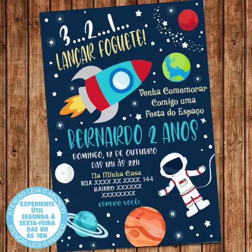 Convite Astronauta Aniversário Festa Digital