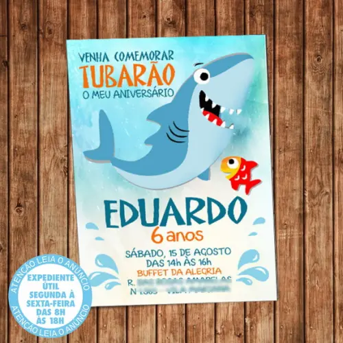 Convite Tubarão Festa Aniversário Digital