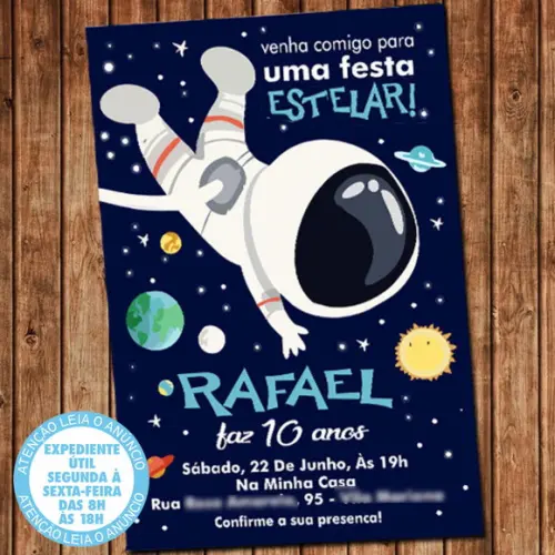 Convite Astronauta Aniversário Astronauta Festa Digital