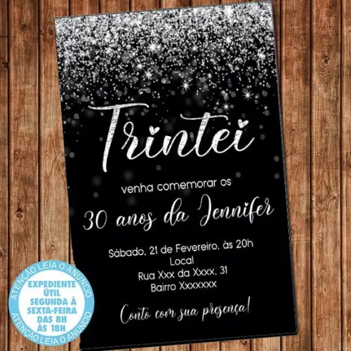 Convite 30 Anos Aniversário Festa Trintei Prata Digital