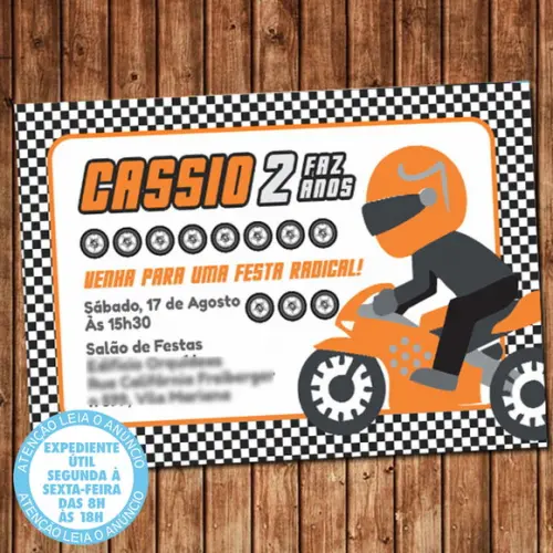 Convite Moto Motocross Aniversário Moto Festa Digital