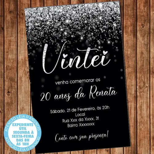 Convite 20 Anos Aniversário Festa Vintei Prata Digital