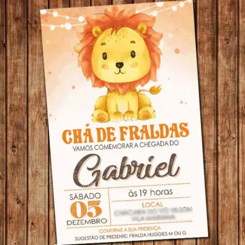 Convite Chá De Fraldas Leãozinho Digital