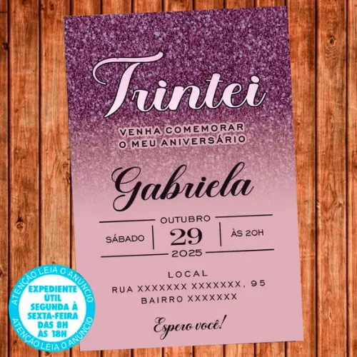 Convite 30 Anos Aniversário Festa Trintei Rose Rosa Digital