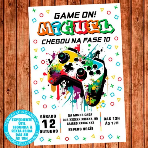 Convite Video Game Aniversário Festa Menino Digital