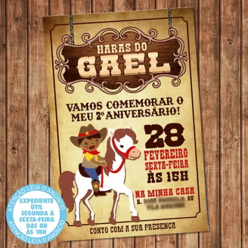 Convite Cavalo Cowboy Aniversário Festa Digital