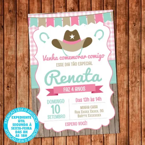 Convite Cavalo Haras Aniversário Cowboy Festa Digital