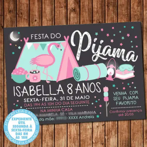 Convite Festa do Pijama Flamingo Aniversário Digital
