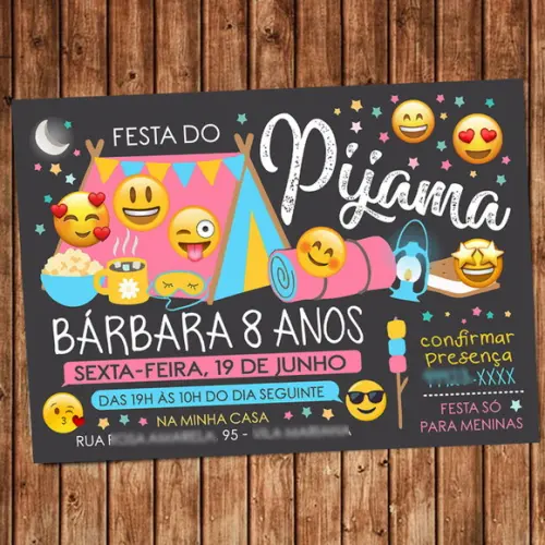 Convite Emoji Festa do Pijama Aniversário Digital