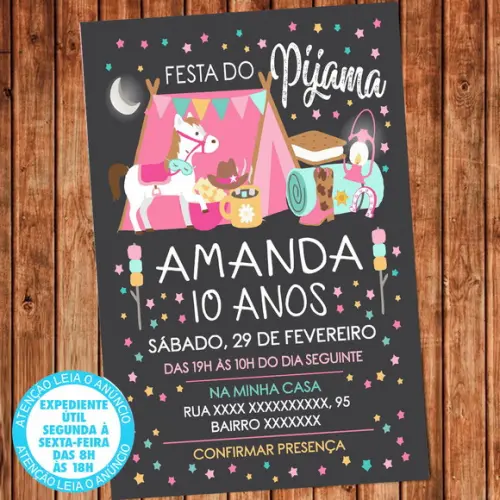 Convite Festa do Pijama Digital Boiadeira Cavalo
