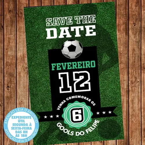 Convite Futebol Festa Aniversário Digital Save the Date