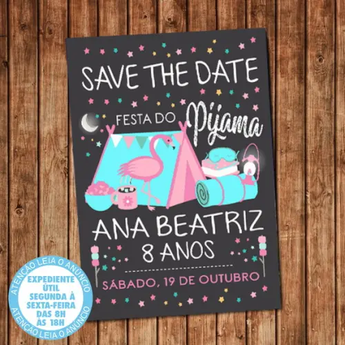 Convite Festa do Pijama Flamingo Save The Date Festa Digital