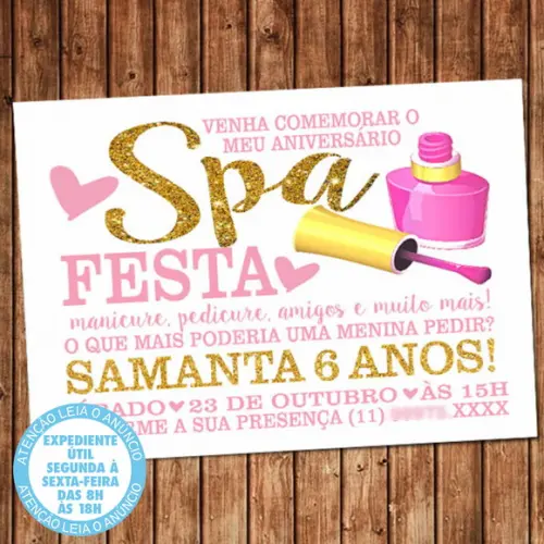 Convite Festa Spa Infantil Aniversário Digital