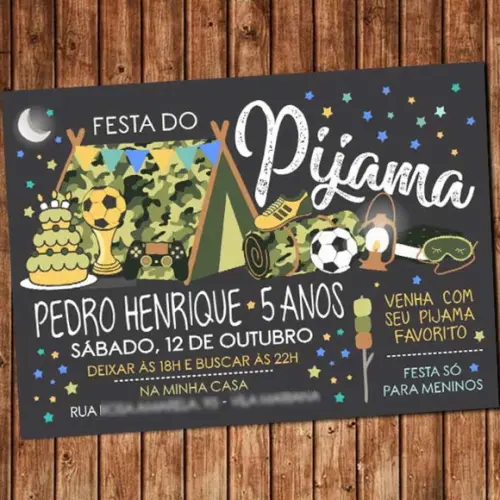 Convite Festa do Pijama Futebol Aniversário Digital