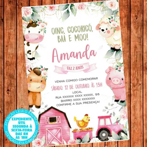 Convite Fazendinha Aniversário Fazendinha Festa Digital