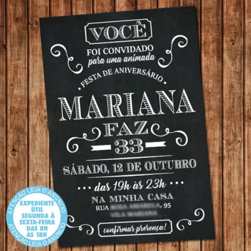 Convite Digital Chalkboard Aniversário