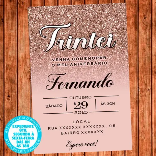 Convite 30 Anos Aniversário Festa Trintei Rosa Bege