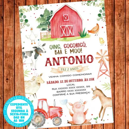 Convite Fazendinha Aniversário Fazenda Festa Digital
