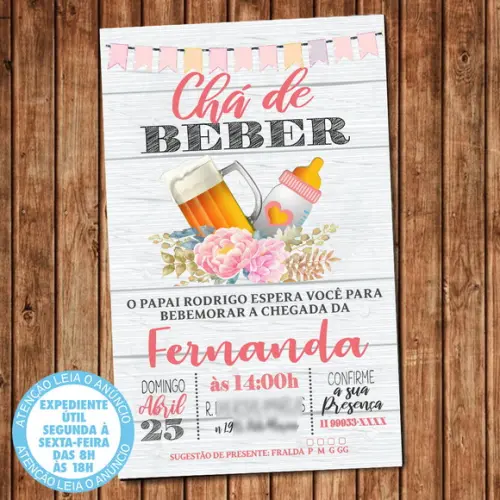 Convite Chá de Beber Digital Menina