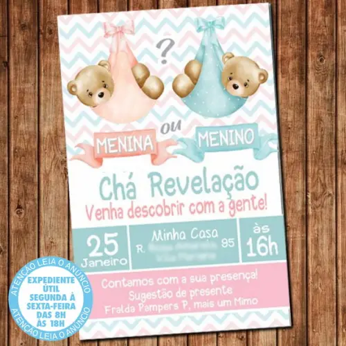 Convite Chá Revelação Urso Digital