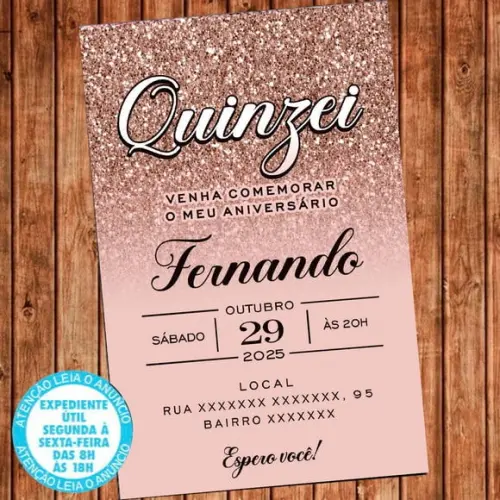 Convite 15 Anos Aniversário Festa Quinzei Rosa