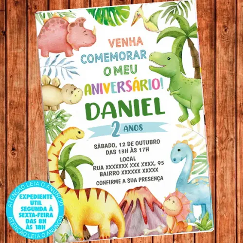 Convite Dinossauro Aniversário Festa Dinossauro Digital