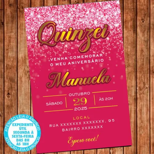 Convite 15 Anos Aniversário Festa Quinzei Rosa Dourado
