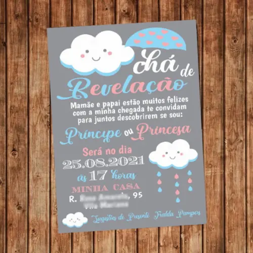 Convite Chá de Revelação Nuvem de Amor Digital