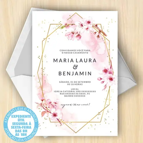 Convite Casamento Branco e Dourado Digital 28
