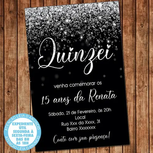 Convite 15 Anos Aniversário Festa Quinzei Prata Digital