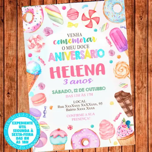 Convite Doces Candy Festa Doce Aniversário Digital