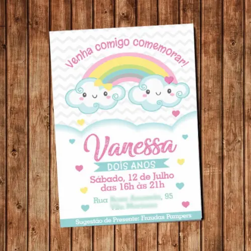 Convite Nuvem Chuva de Amor Aniversário Festa Digital