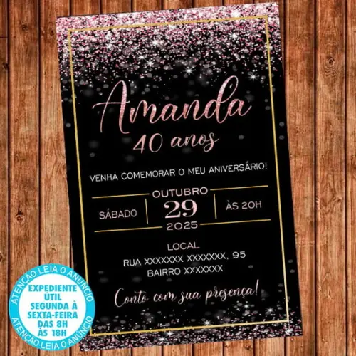 Convite Aniversário Festa Rose Gold Dourado Digital