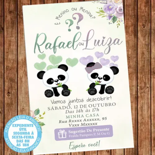 Convite Chá Revelação Panda Pandinha Digital