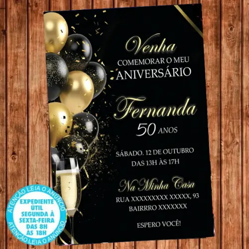 Convite Balões Dourado Festa Aniversário Virtual