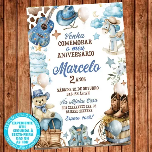 Convite Cavalo Cowboy Aniversário Festa Digital