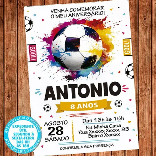 Convite Futebol Aniversário Festa Futebol Digital