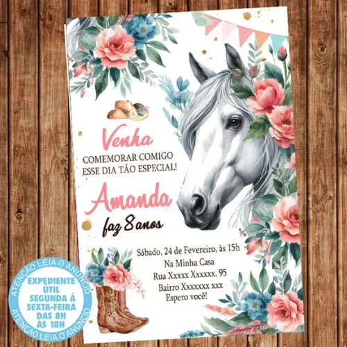 Convite Cavalo Haras Aniversário Menina Festa Digital