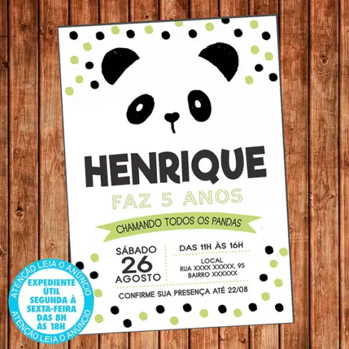 Convite Panda Menino Aniversário Pandinha Festa Digital