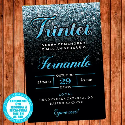 Convite 30 Anos Aniversário Festa Trintei Azul Digital