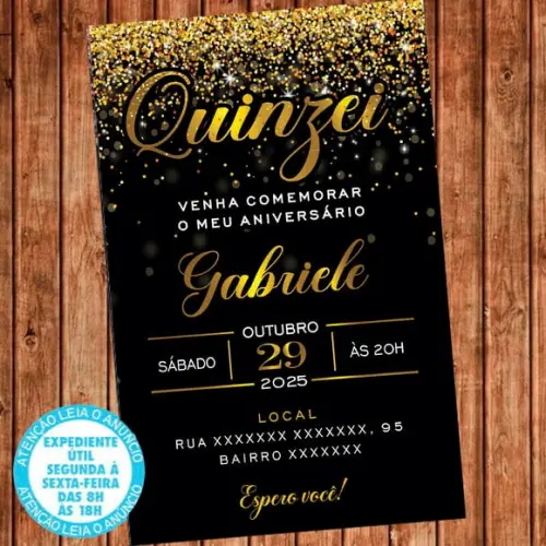 Convite 15 Anos Aniversário Festa Quinzei Dourado Digital