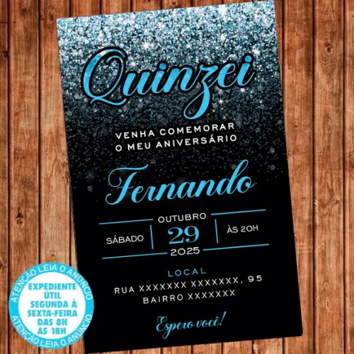 Convite 15 Anos Aniversário Festa Quinzei Azul Digital