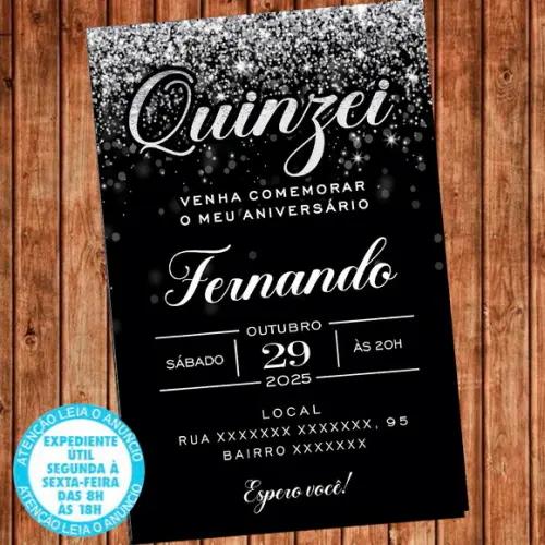 Convite 15 Anos Aniversário Festa Quinzei Prateado