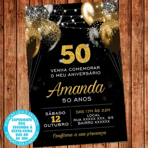 Convite Dourado Balões Festa Aniversário Virtual