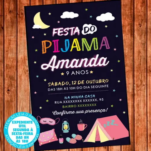 Convite Festa do Pijama Aniversário Digital