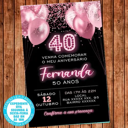 Convite Rosa Balões Festa Aniversário Virtual 2