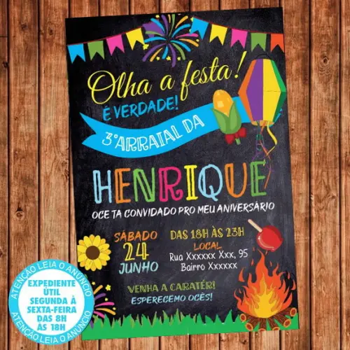 Convite Festa Junina Aniversário Digital Cod 6