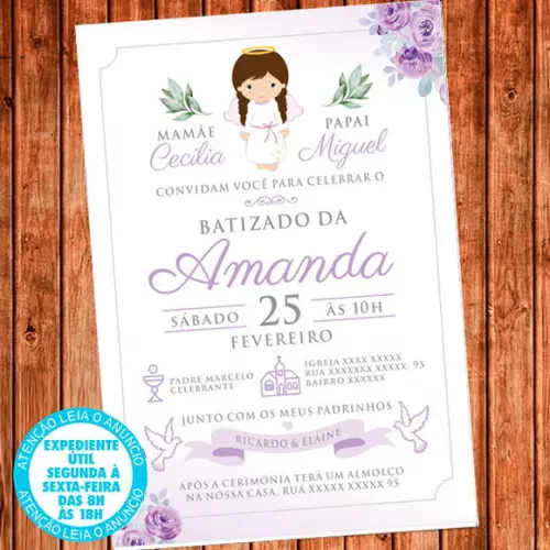 Convite Batizado Anja Menina Batismo Digital